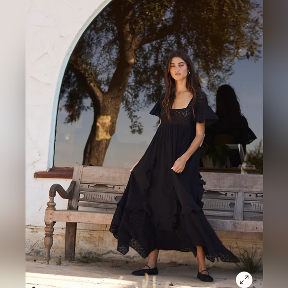 NWT XS Free People Bring The Romance Midi Dress Black - Picture 2 of 7